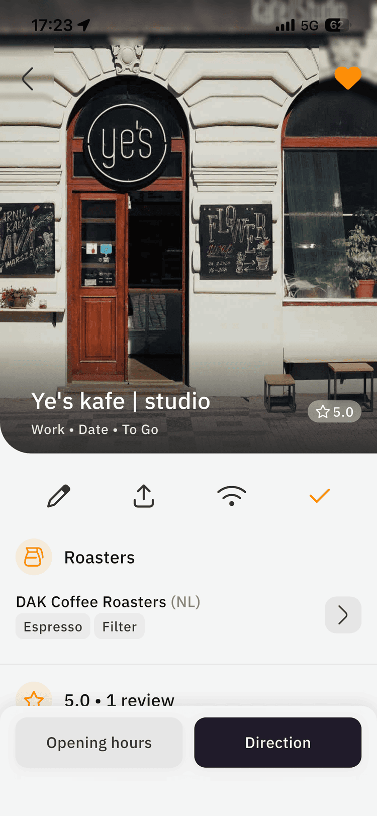 Details of every cafe